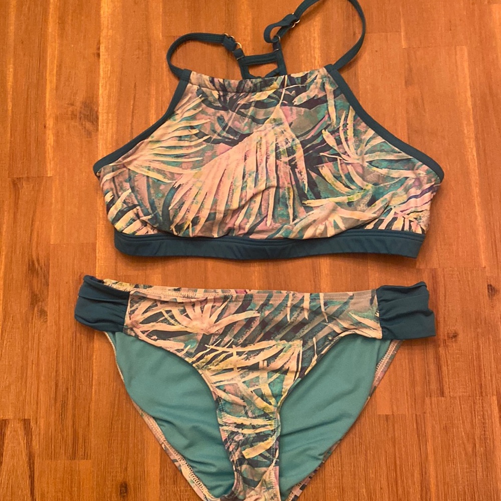 Title Nine Turquoise Leaf Halter Bikini